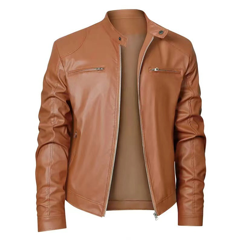 Exclusive Men's PU Leather Jacket ? Zip-Up Cardigan Style with Patch Pockets ? Khaki ? Size S ? Alternate View 15