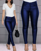 Exclusive Women's High Waist PU Leather Skinny Trousers ? Sexy Pencil Pants with Zip Detail ? Black ? Size S ? Back View