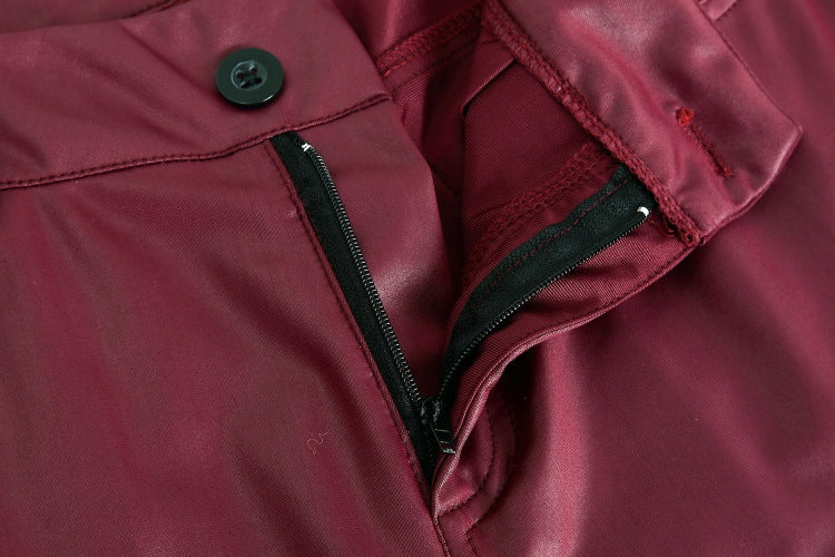 Exclusive Women's High Waist PU Leather Skinny Trousers ? Sexy Pencil Pants with Zip Detail ? Black ? Size S ? Lifestyle View