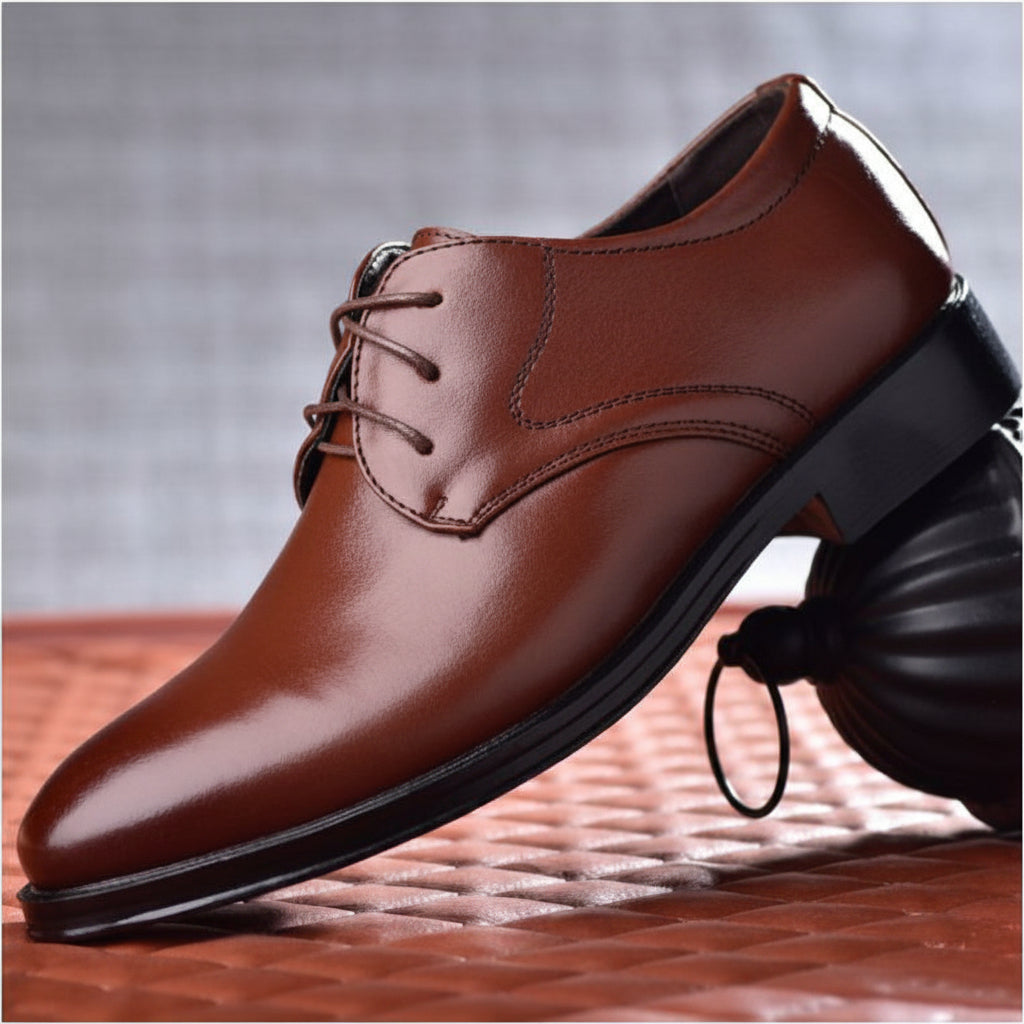 Exclusive Men's Pointed Toe Lace-Up Dress Shoes ? Casual Fashion Leather-Look ? Black ? Size 38 ? Front View