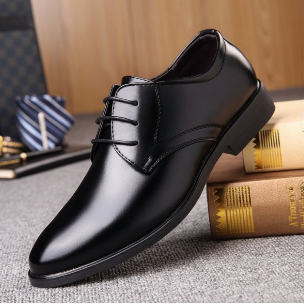 Exclusive Men's Pointed Toe Lace-Up Dress Shoes ? Casual Fashion Leather-Look ? Black ? Size 38 ? Side View
