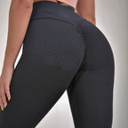 Exclusive Women's Plaid Seamless High Waist Leggings ? Breathable Yoga Fitness Gym Pants ? Green ? Size L ? Back View