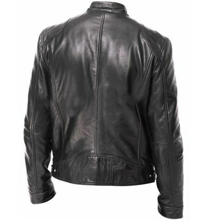 Exclusive Men's PU Leather Jacket ? Zip-Up Cardigan Style with Patch Pockets ? Khaki ? Size S ? Top View