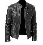 Exclusive Men's PU Leather Jacket ? Zip-Up Cardigan Style with Patch Pockets ? Khaki ? Size S ? Back View