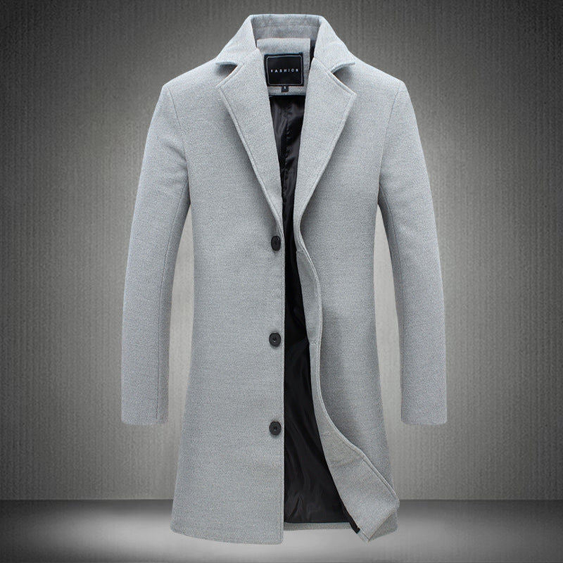 Exclusive Men's Solid Colour Casual Coat ? Lapel Mid-Length Windbreaker Jacket ? Dark grey ? Size 2XL ? Front View