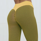 Exclusive Women's Plaid Seamless High Waist Leggings ? Breathable Yoga Fitness Gym Pants ? Green ? Size L ? Detail View