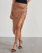 Exclusive Women's Faux Leather Midi Skirt ? High-Slit Hip-Hugging Zip Skirt ? Black ? Size S ? Alternate View 8