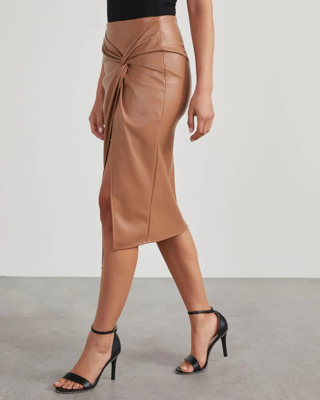 Exclusive Women's Faux Leather Midi Skirt ? High-Slit Hip-Hugging Zip Skirt ? Black ? Size S ? Alternate View 9