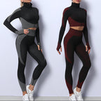 Exclusive Women's 3-Piece Seamless Yoga Set ? Leggings, Crop Top & Sports Bra Gym Tracksuit ? Army green ? Size S ? Top View