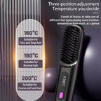 Exclusive 2 In 1 Straight Hair Comb | Heated Flat Iron Brush — LCD Black English — Side View