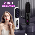 Exclusive 2 In 1 Straight Hair Comb | Heated Flat Iron Brush — LCD Black English — Front View