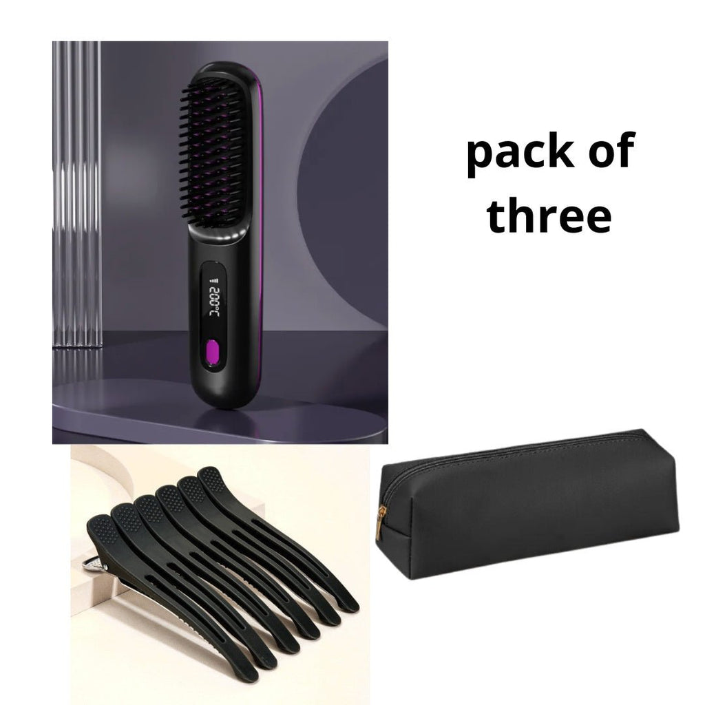 Exclusive 2 In 1 Straight Hair Comb | Heated Flat Iron Brush — LCD Black English — Alternate View 11