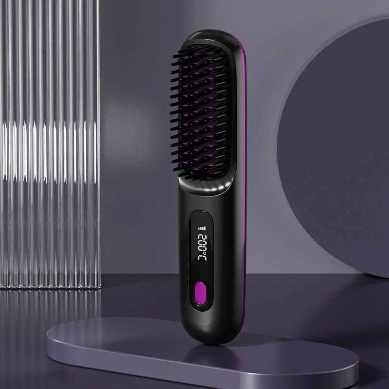 Exclusive 2 In 1 Straight Hair Comb | Heated Flat Iron Brush — LCD Black English — Alternate View 8