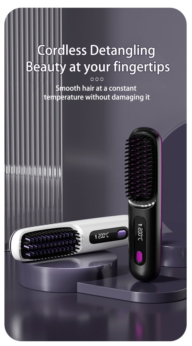 Exclusive 2 In 1 Straight Hair Comb | Heated Flat Iron Brush — LCD Black English — Alternate View 18