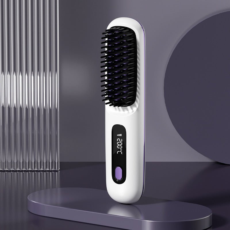 Exclusive 2 In 1 Straight Hair Comb | Heated Flat Iron Brush — LCD Black English — Alternate View 9
