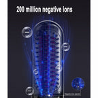 Exclusive 2 In 1 Straight Hair Comb | Heated Flat Iron Brush — LCD Black English — Detail View
