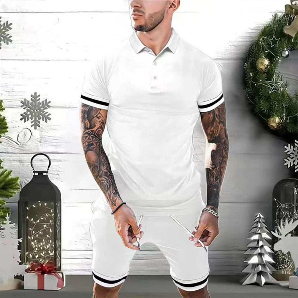 Exclusive 2 Piece Outfits Polo Shirt Fashion Summer — Black — Size 2XL — Back View
