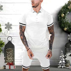 Exclusive 2 Piece Outfits Polo Shirt Fashion Summer — Black — Size 2XL — Back View