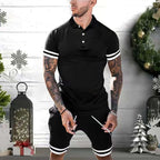 Exclusive 2 Piece Outfits Polo Shirt Fashion Summer — Black — Size 2XL — Top View