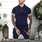 Exclusive 2 Piece Outfits Polo Shirt Fashion Summer — Black — Size 2XL — Lifestyle View