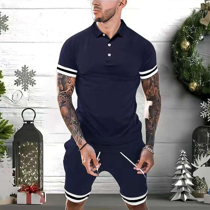 Exclusive 2 Piece Outfits Polo Shirt Fashion Summer — Black — Size 2XL — Lifestyle View