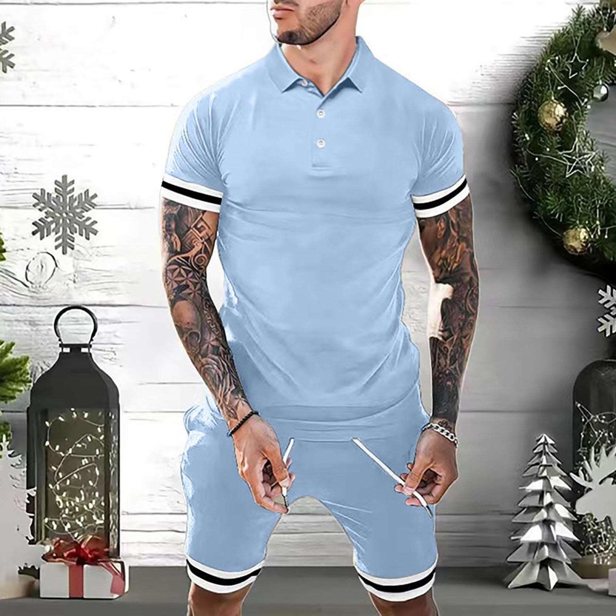 Exclusive 2 Piece Outfits Polo Shirt Fashion Summer — Black — Size 2XL — Alternate View 7
