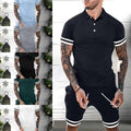 Exclusive 2 Piece Outfits Polo Shirt Fashion Summer — Black — Size 2XL — Front View