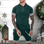 Exclusive 2 Piece Outfits Polo Shirt Fashion Summer — Black — Size 2XL — Side View