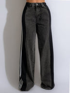 Exclusive High Waist Elastic Waist Straight Leg Trousers — Blue And Black — Size S — Alternate View 8