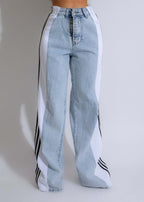 Exclusive High Waist Elastic Waist Straight Leg Trousers — Blue And Black — Size S — Alternate View 13