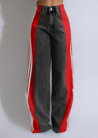 Exclusive High Waist Elastic Waist Straight Leg Trousers — Blue And Black — Size S — Alternate View 9