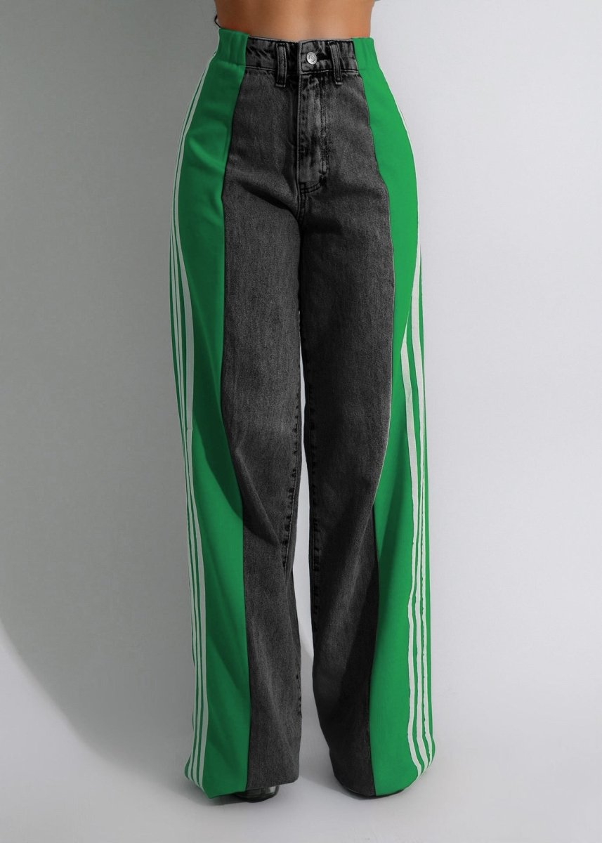 Exclusive High Waist Elastic Waist Straight Leg Trousers — Blue And Black — Size S — Alternate View 10