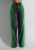 Exclusive High Waist Elastic Waist Straight Leg Trousers — Blue And Black — Size S — Alternate View 10