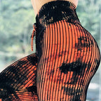Exclusive Women's Abstract Print High Waist Leggings ? Yoga Fitness Pants ? Beige abstract lines ? Size M ? Lifestyle View