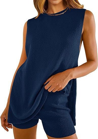 Exclusive Loose Round Neck Split Vest Top And Short — Apricot — Size L — Alternate View 10