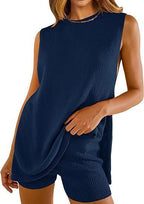 Exclusive Loose Round Neck Split Vest Top And Short — Apricot — Size L — Alternate View 10