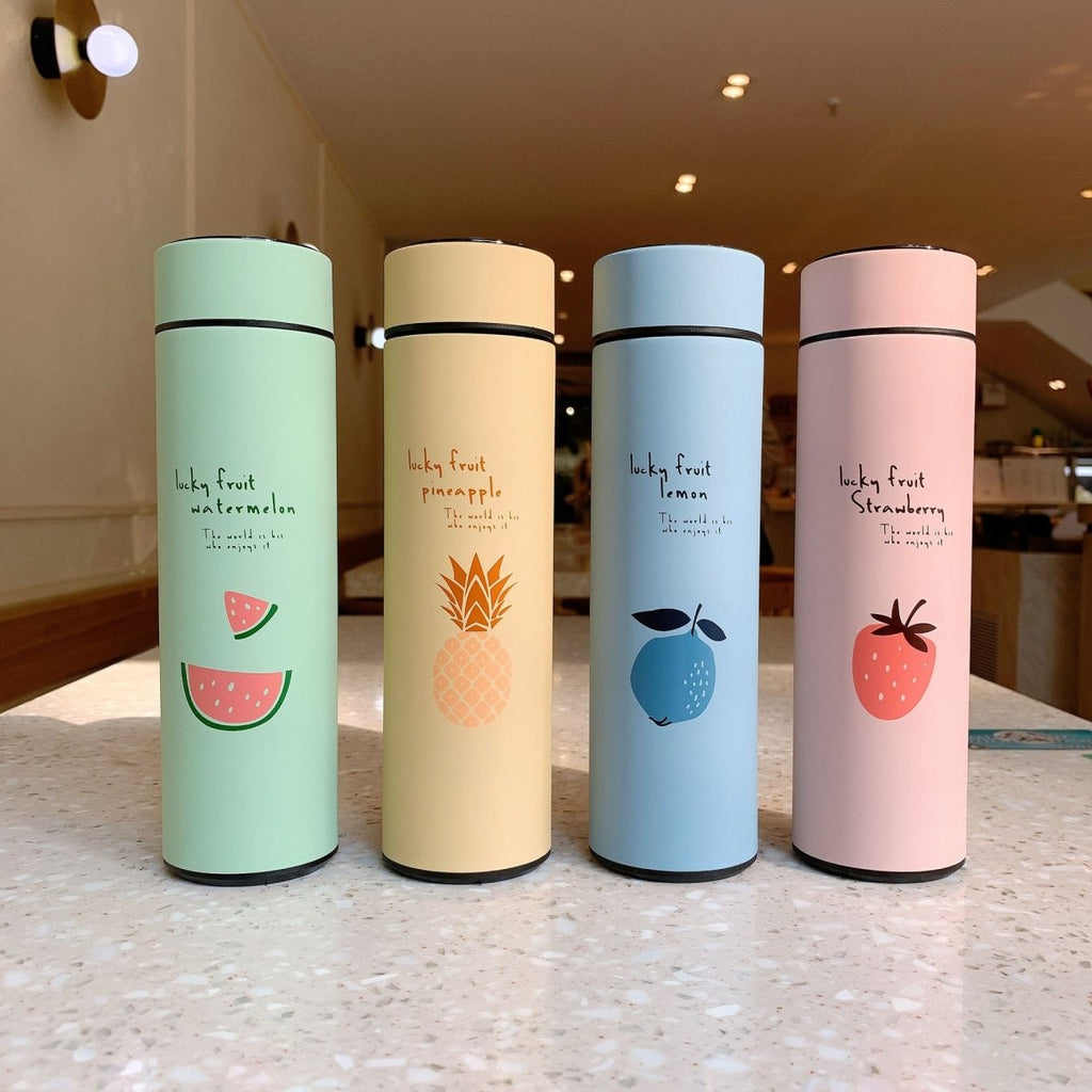 Exclusive Stainless Steel Double-layer Intelligent Display Temperature Cup — Pink — Size 500ml — Side View