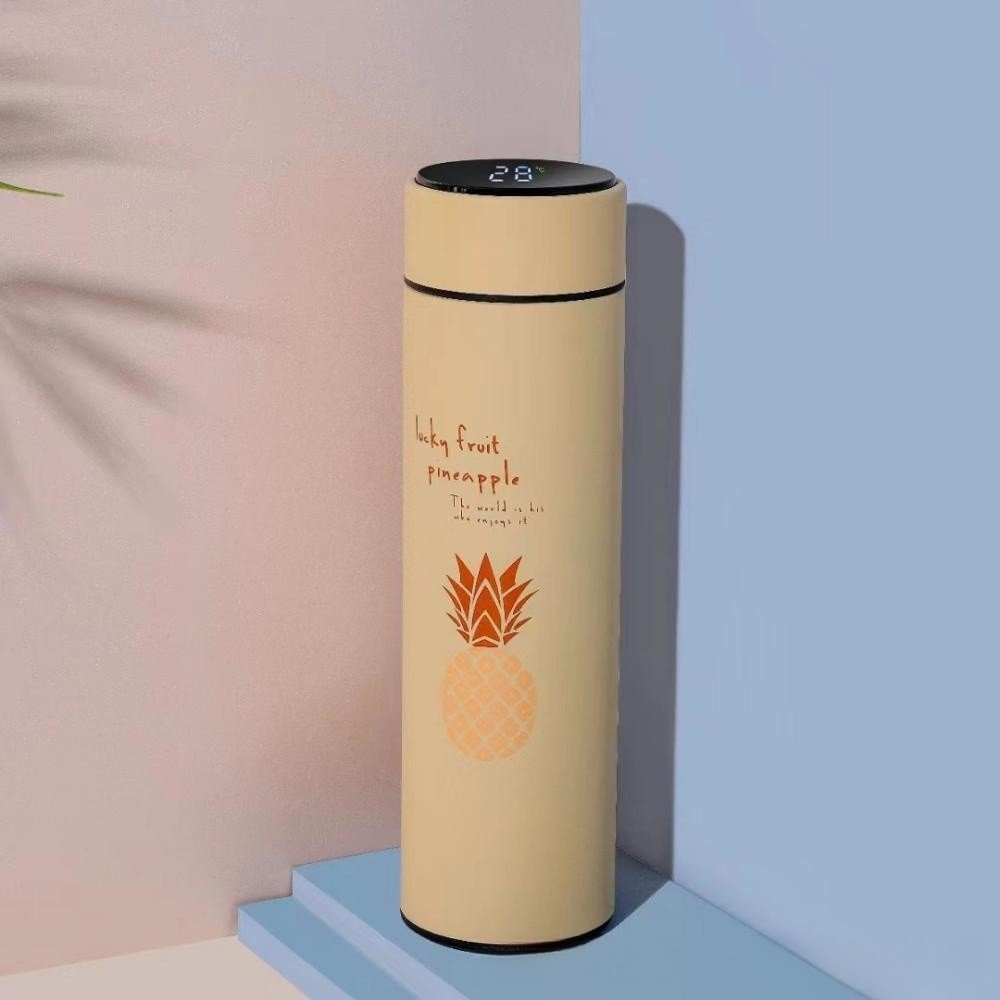 Exclusive Stainless Steel Double-layer Intelligent Display Temperature Cup — Pink — Size 500ml — Back View