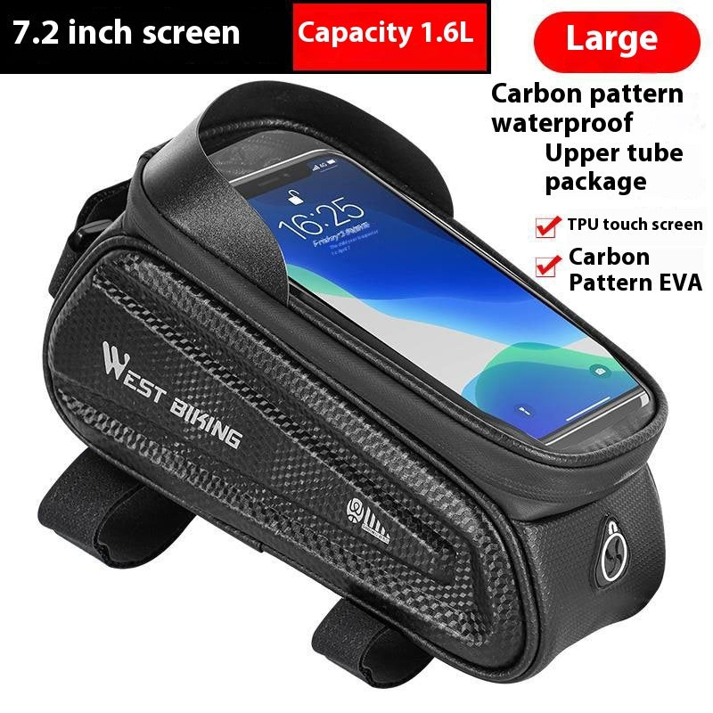 Exclusive Bicycle Mobile Phone Touch Screen Upper Saddle Bag — Black 7.2 Inch — Size Average Size — Detail View