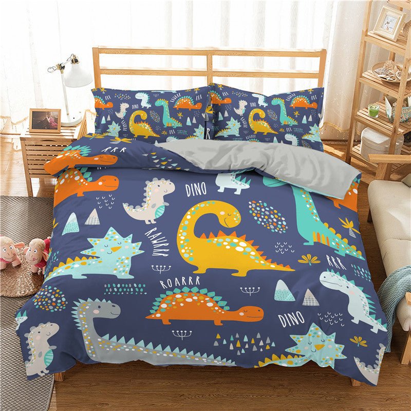 Exclusive 3D Digital Printing Cartoon Bedding — Dinosaur — Size 135x200cm — Back View
