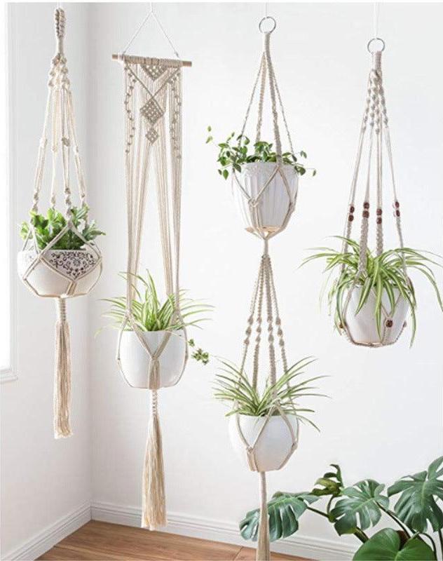 Exclusive 4 Pack - Macrame Hanging Baskets — 4 net pockets — Back View