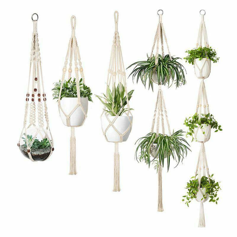Exclusive 4 Pack - Macrame Hanging Baskets — 4 net pockets — Top View