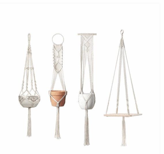 Exclusive 4 Pack - Macrame Plant Hangers & Shelf — 14style — Front View