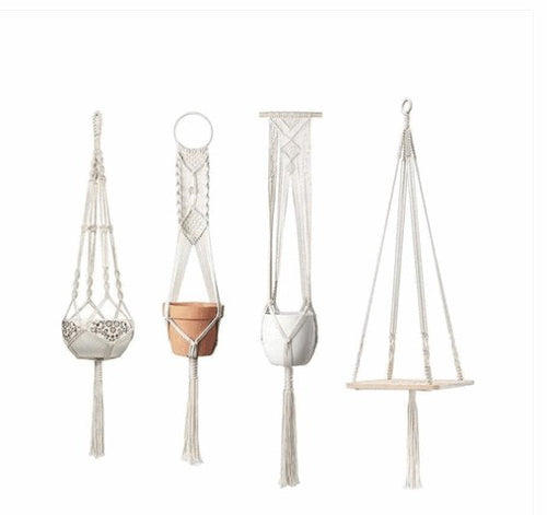 Exclusive 4 Pack - Macrame Plant Hangers & Shelf — 14style — Front View