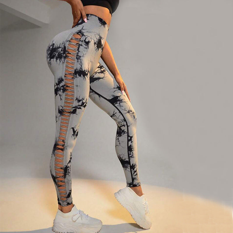 Exclusive High Waist Butt Lift Seamless Leggings ? Tie Dye Yoga Pants for Women ? Coffee ? Size S ? Alternate View 11