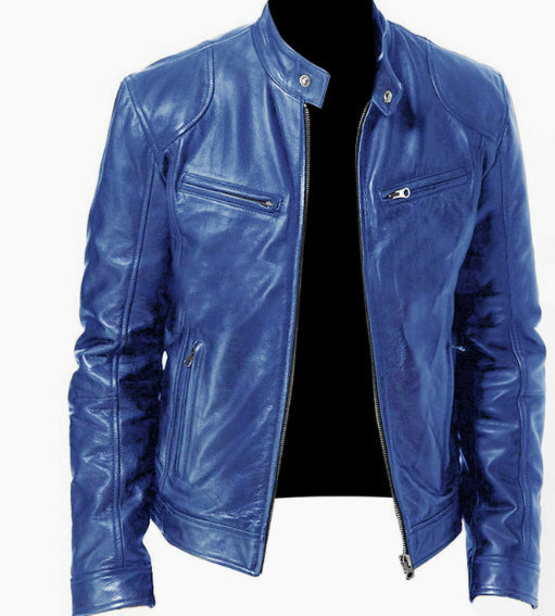 Exclusive Men's PU Leather Jacket ? Zip-Up Cardigan Style with Patch Pockets ? Khaki ? Size S ? Alternate View 16
