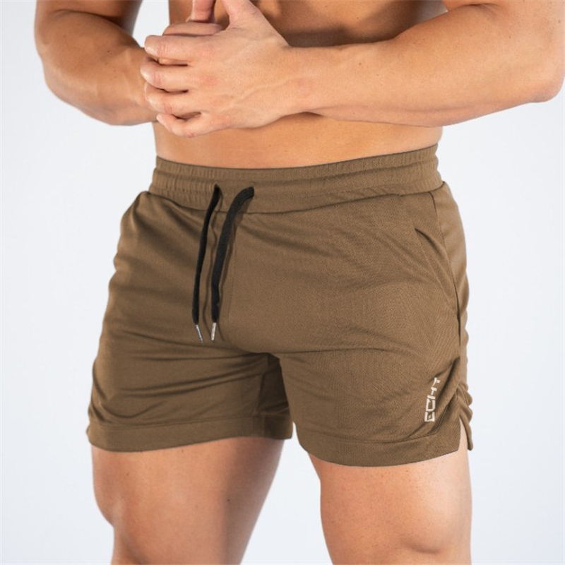 Exclusive Men's Quick-Dry Fitness Bodybuilding Shorts ? Gym Workout Athletic Shorts ? Khaki ? Size 4XL ? Top View