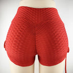 Exclusive Textured Butt Lift Drawstring Shorts for Women ? Slim Fit Yoga Gym Jogging ? Pink ? Size S ? Top View