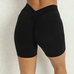 Exclusive Deep V Back Ruched Yoga Shorts for Women ? Tight Fitness Athletic Shorts ? Dark Purple ? Size XS ? Back View