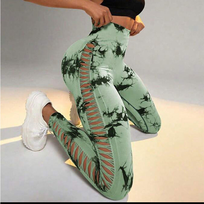 Exclusive High Waist Butt Lift Seamless Leggings ? Tie Dye Yoga Pants for Women ? Coffee ? Size S ? Detail View